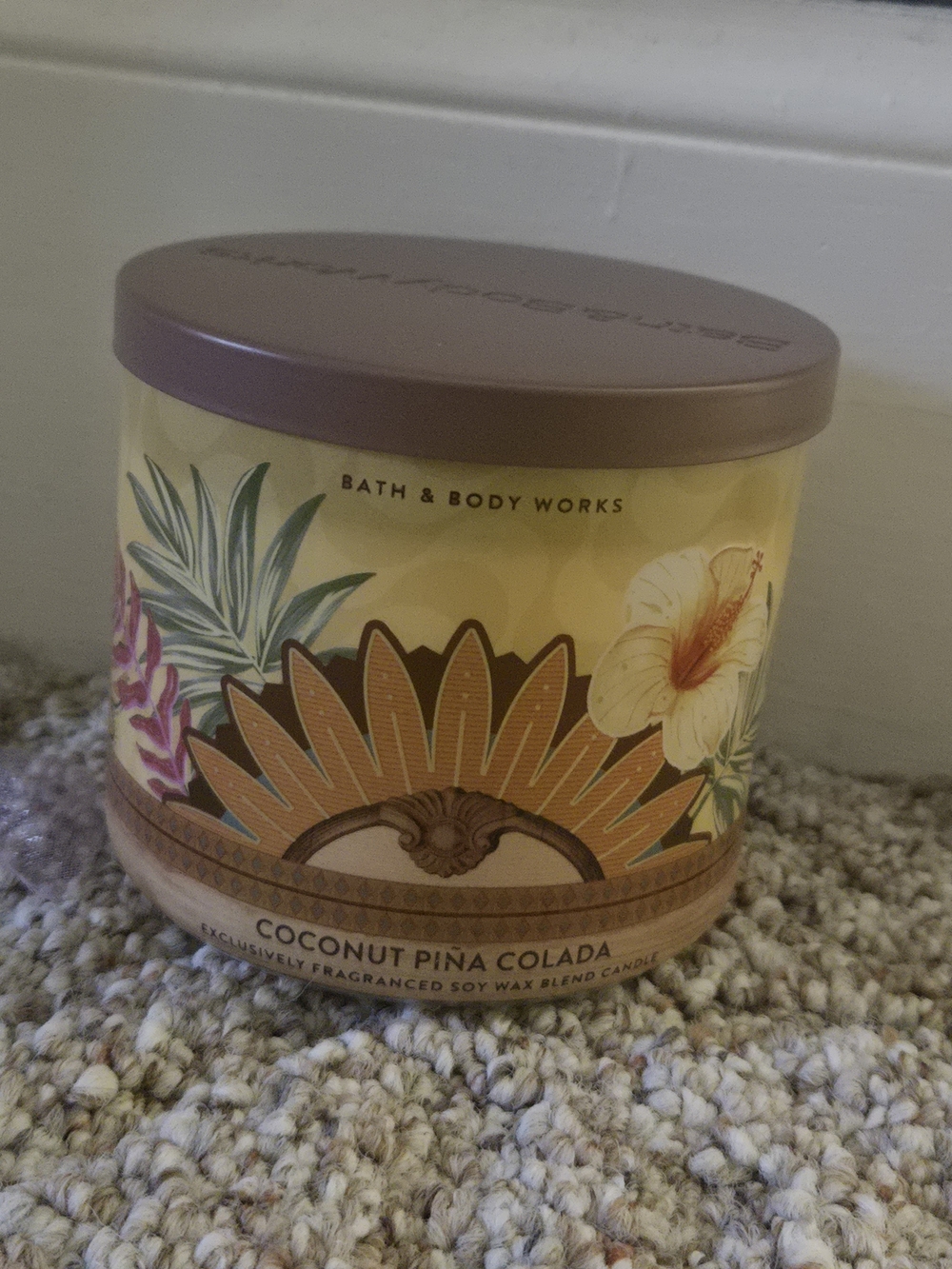 Bath & Body Works Coconut Piña Colada 3-Wick Candle - Yellow & Brown